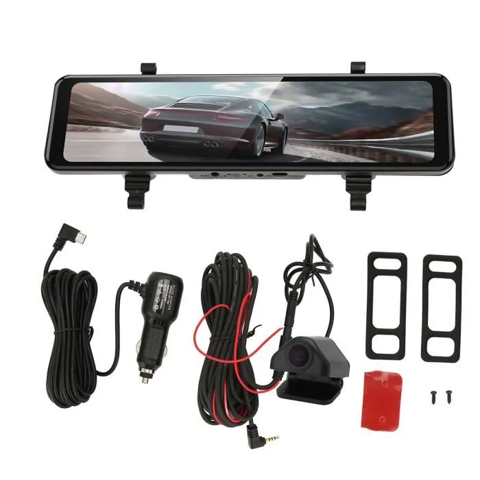 Écran rétroviseur 4,3" avec camera de recul sans fils et dashcam DC12V