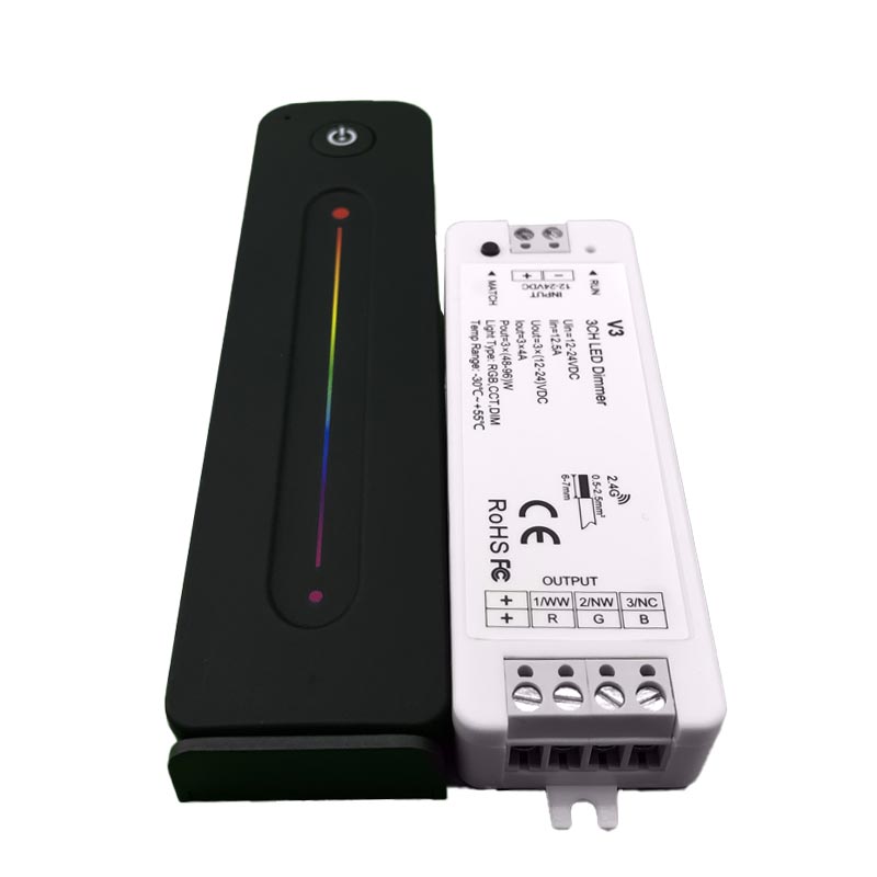 Contrôleur RGB Commande RF 2,4G 3CH/4A V3+R3 IP20 97*33*18mm  DC12-24V