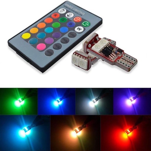 [AUTLED53231] Ampoules LED T10 6SMD5050 Multicolor avec commande RF