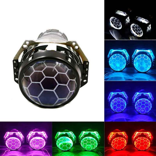 [AUTXEN56454] 2,5" loupe nid abeille Vert + angel Eyes Rond Blanc H/L Blanc